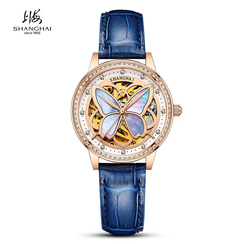 SHANGHAI Watch 35mm Automatic Mechanical Watch For Women 50M Waterproof Sapphire Mother-of-pearl Elegant Ladies' Watches S8953
