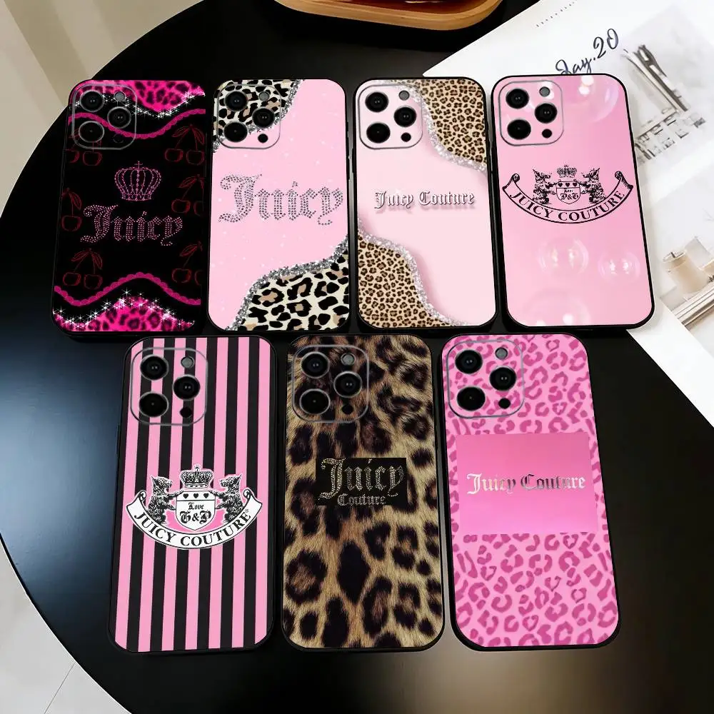 Funda para Teléfono J-Juicy C-Couture JC-ES para iPhone 17, 16, 15, 14, 13, 12, 11 Plus, Pro Max, Otros, Funda Negra Suave