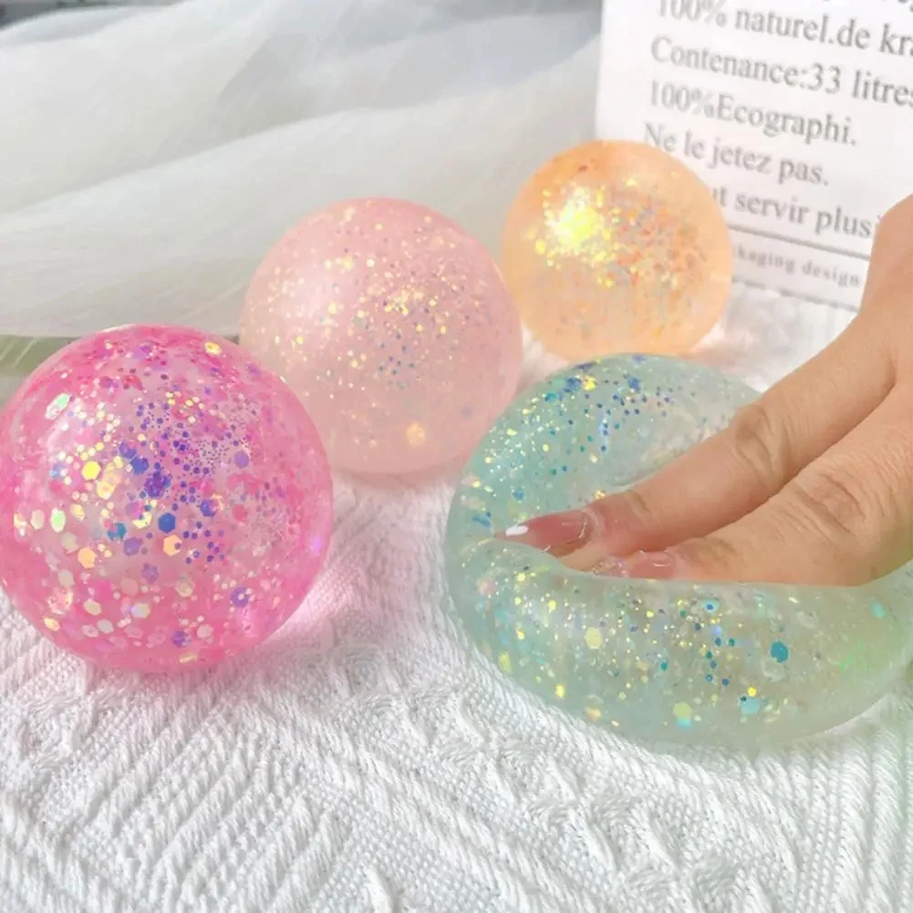 Anti-stress Ball Soft TPR Slow Rebound Sequins Maltose Ball Pinch Toy Stress Relief Elastic Squeezing Colored Ball Decompression