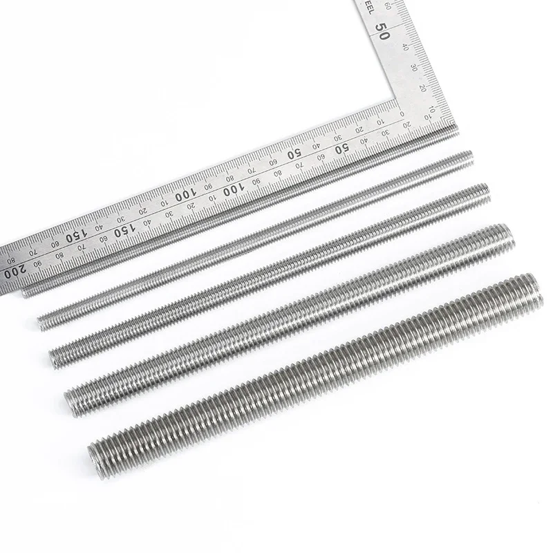 1PC M2 M2.5 M3 M4 M5 M6 M8M10M12M14M16M18M20 Full Threaded Rod Fully Metric Thread Rods Screws 304 A2 Stainless Steel Bolt Stud