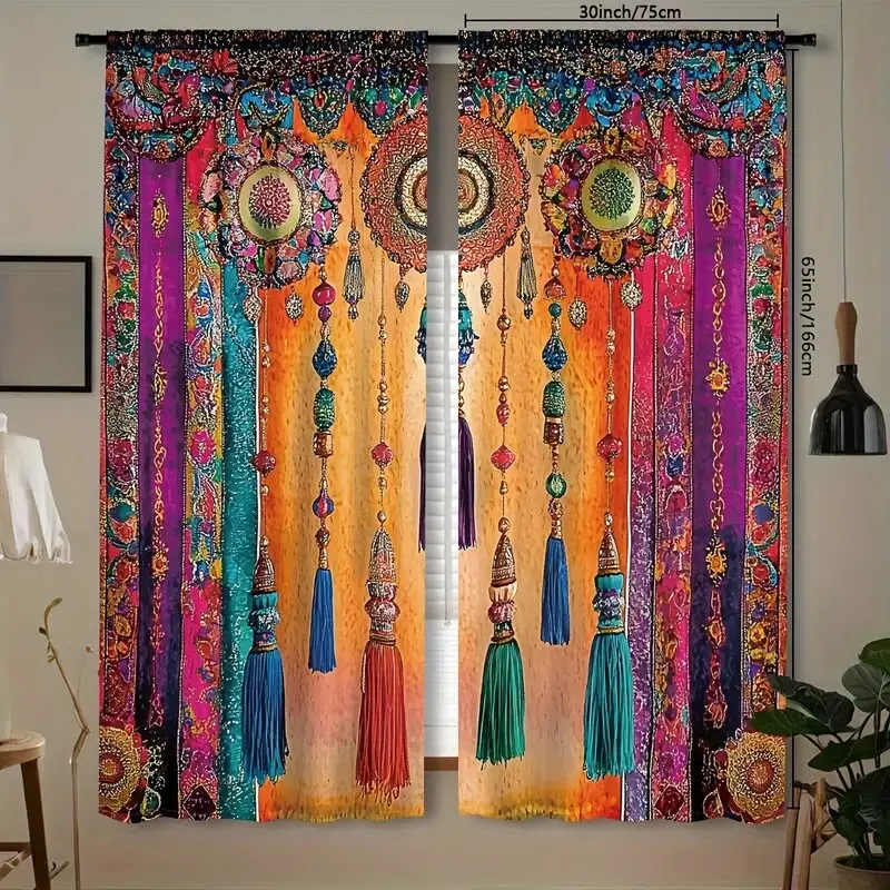 

2шт - шторы с принтом в богемном стиле, оконные украшения, украшения для дома, украшения для комнаты