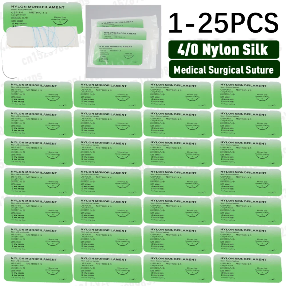 

1-25 шт. хирургический набор для наложения швов 4/0, медицинская нить из мононитки, нейлоновый шелк, ветеринарная практика, медицинский инструмент, обучающие упражнения