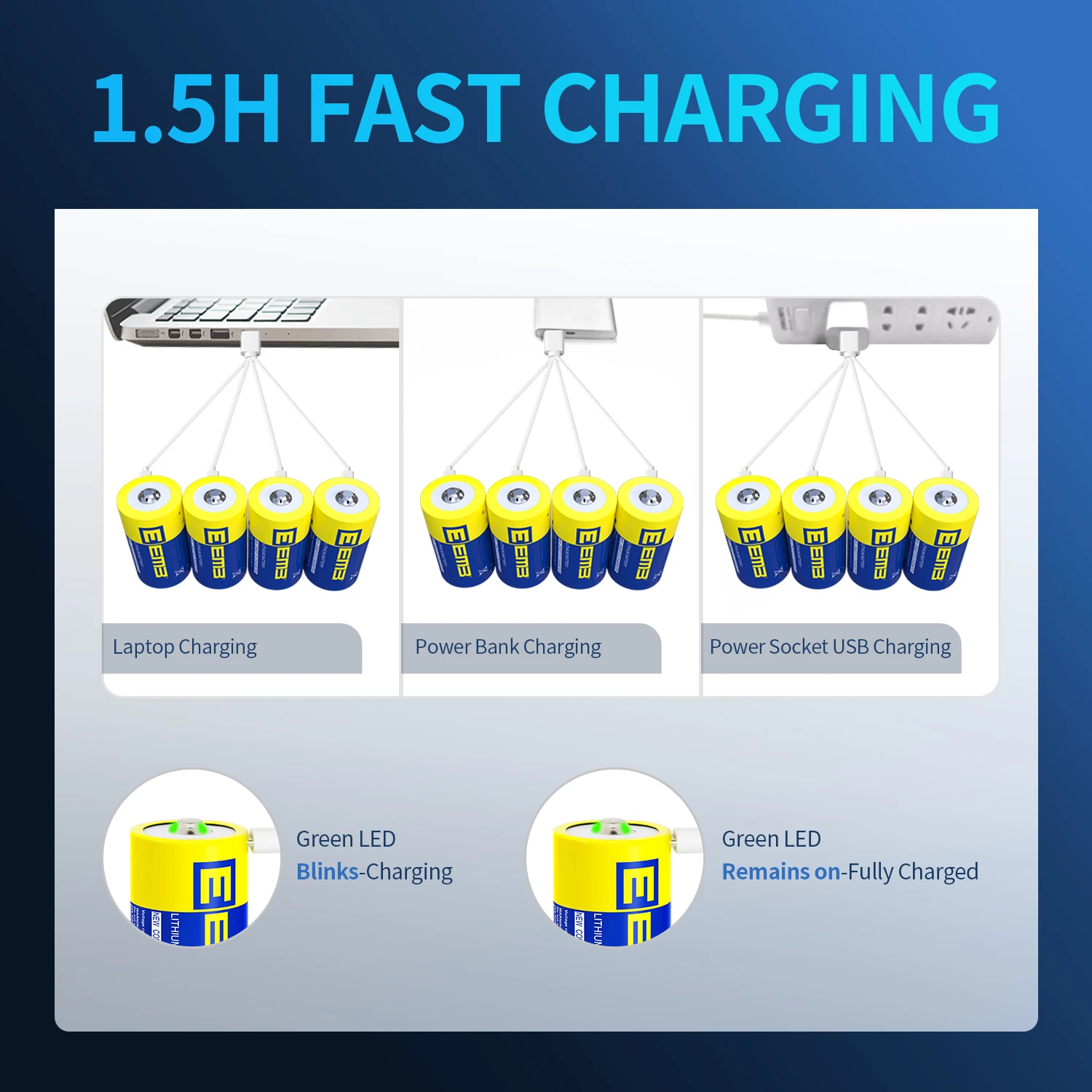 Akumulatory litowe EEMB 1.5V D 5550mWh akumulatory D rodzaj USB C ładowanie akumulatora wymiana kabla