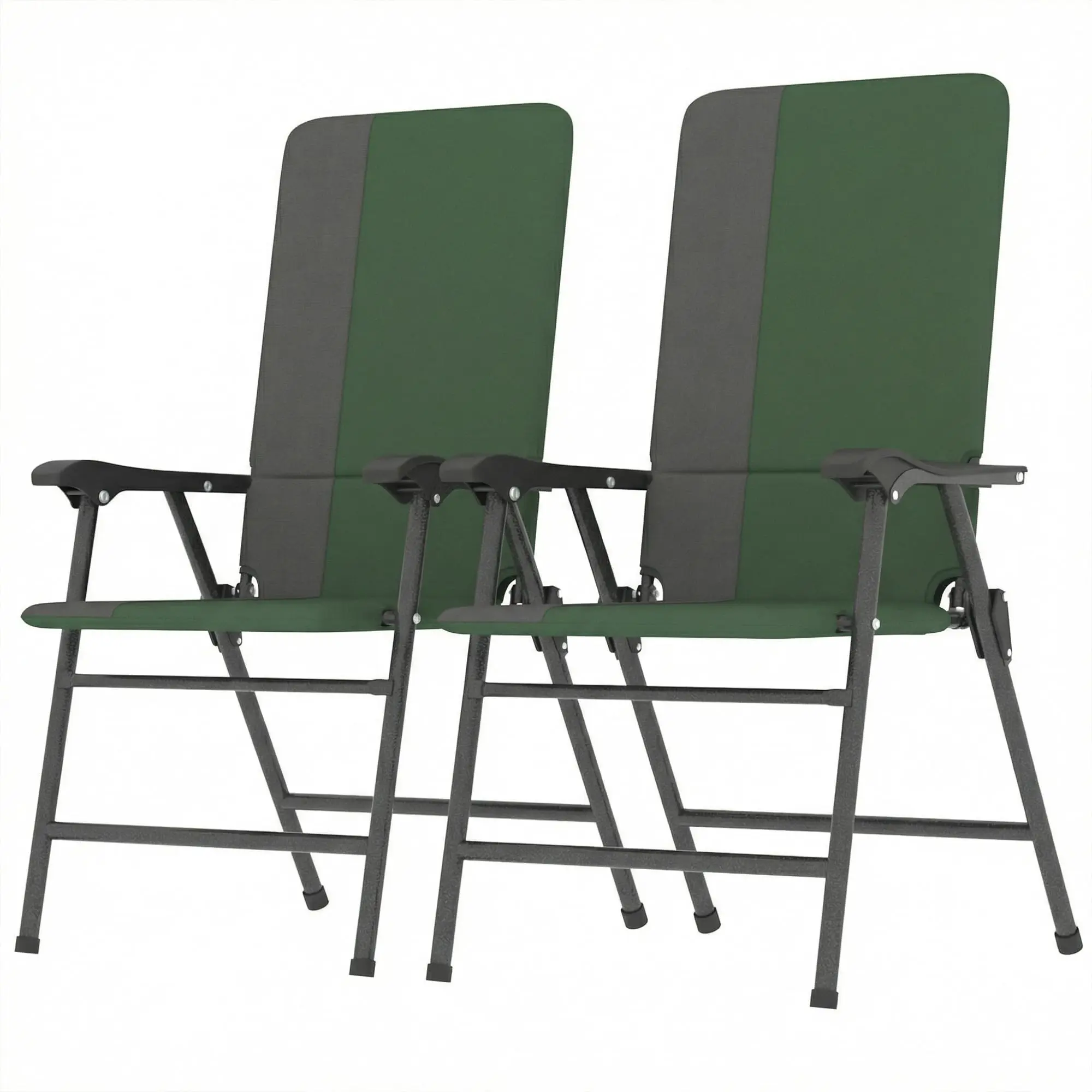 Folding Patio Chairs Set of 2 Padded High Back Armrests Dark Green