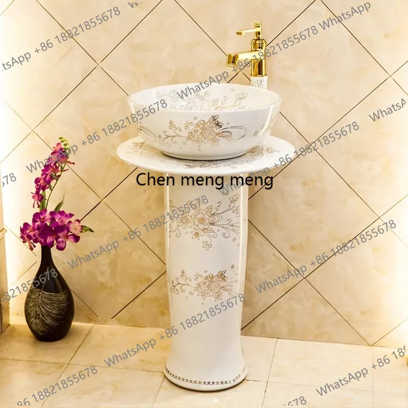 

Ceramic column basin integrated, wash basin small apartment floor column washbasin