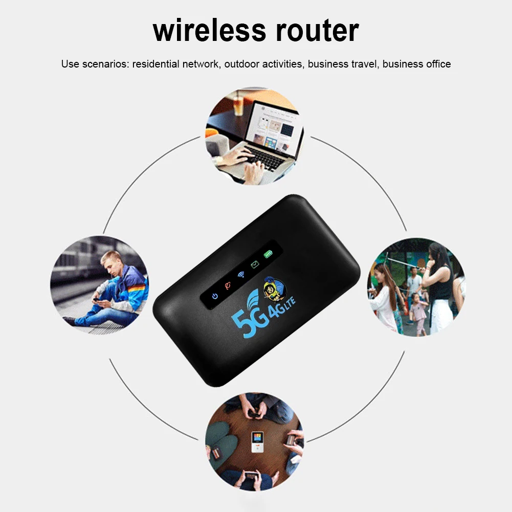 4G LTE Router 150Mbps Portable Wireless WiFi Mobile Hotspot Dongle Network Card Adapter LAN RJ45 2600mAh with SIM Card Slot