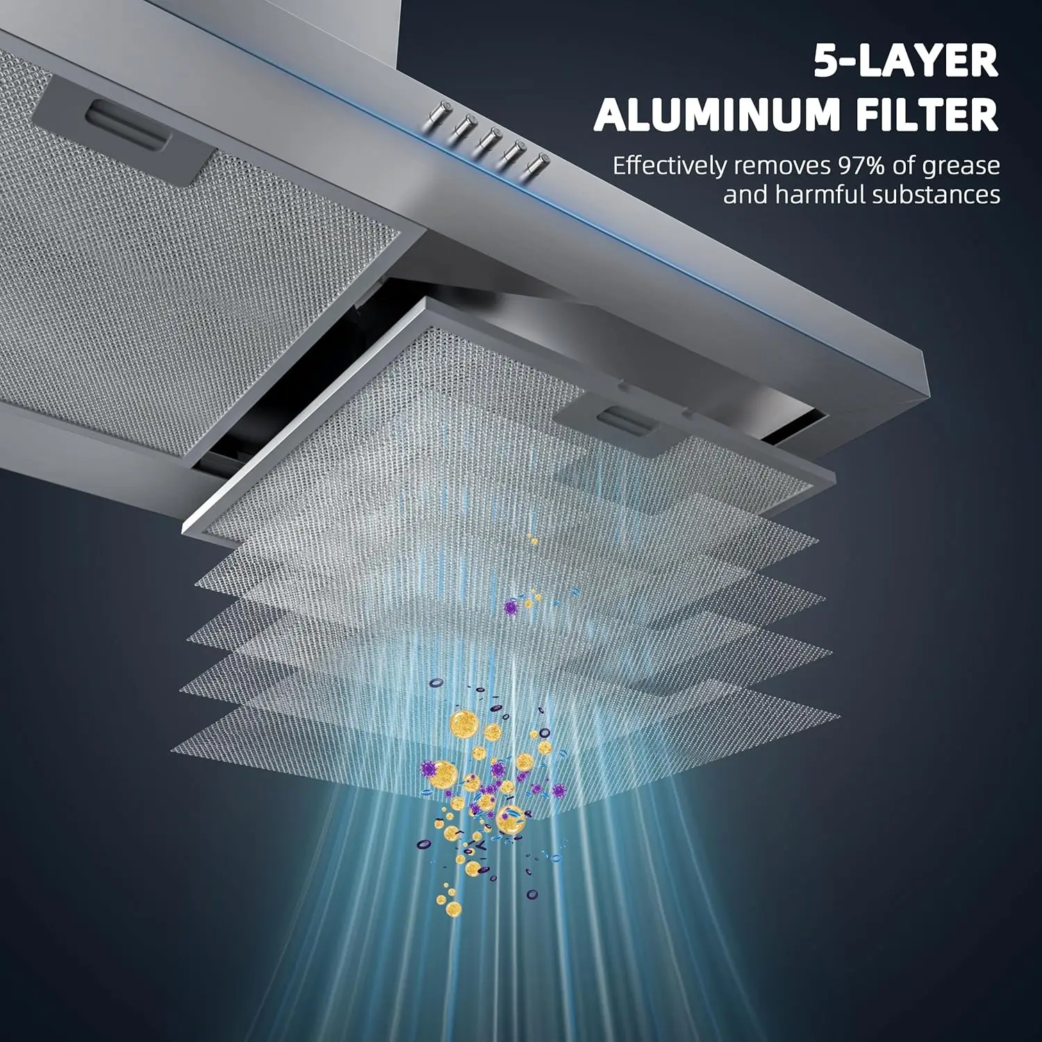 Hotte de cuisine murale en acier inoxydable, 30 ", 450 CFM, ventilateur d'accès à 3 vitesses