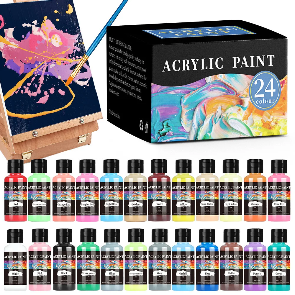 24-Farben 30ml Transparente Wasserbasierte Acrylfarbe für Leder und Holz Dekorative Malerei – Detail 6