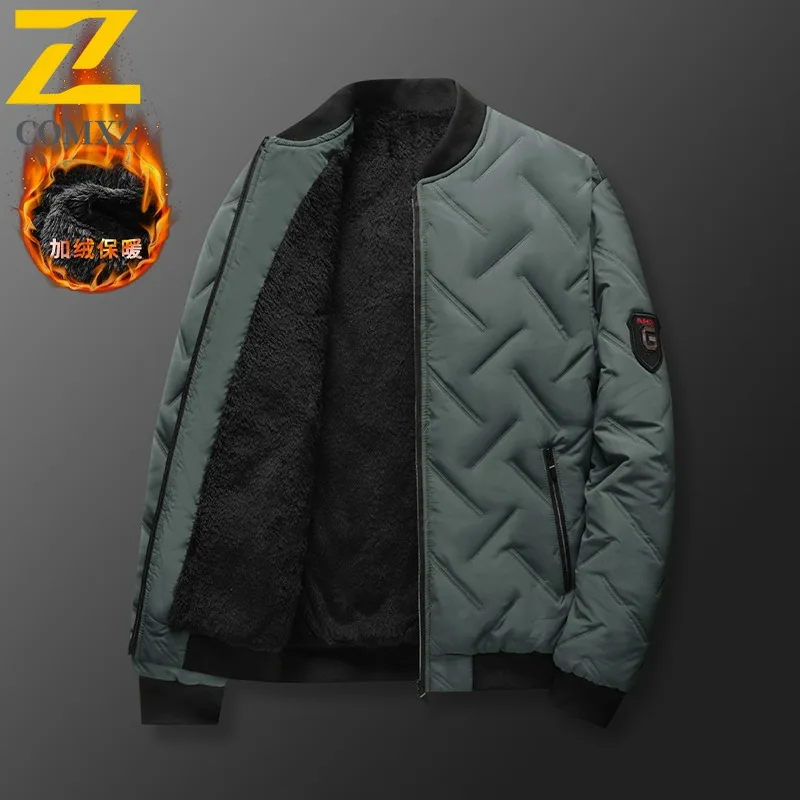 

COMXZ Men 2025 New Trendy Business Cotton Cotton Padded Jacket Warm Stand Up Collar Outdoor Casual Loose Sports Bread Jacket
