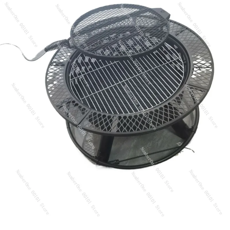 Patio circular barbecue grill, firewood stove for heating, fire rack and carbon fire basin, durable, multi-function, backyard
