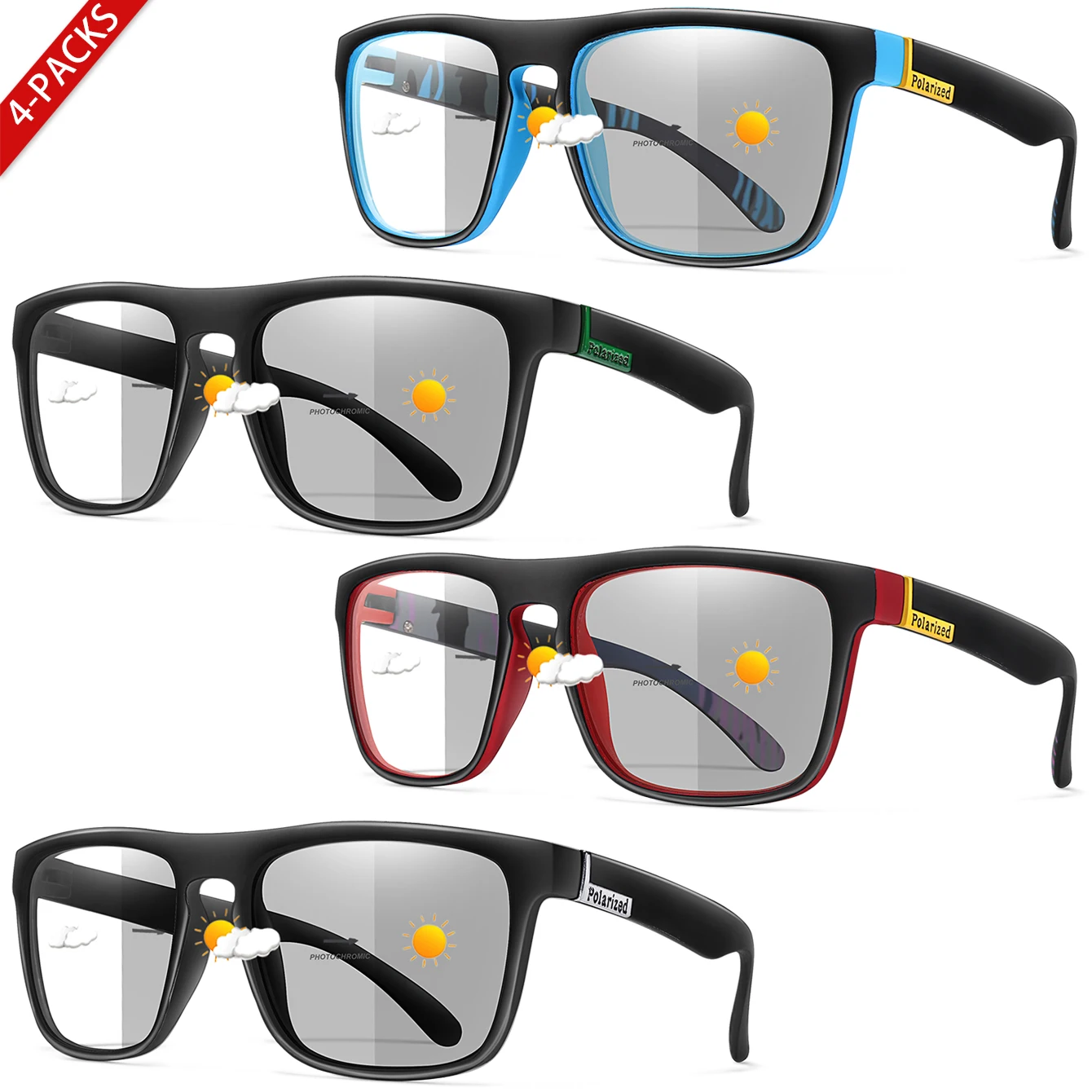 1 & 4 Pairs Men's Photochromic Sunglasses Color Changing Car