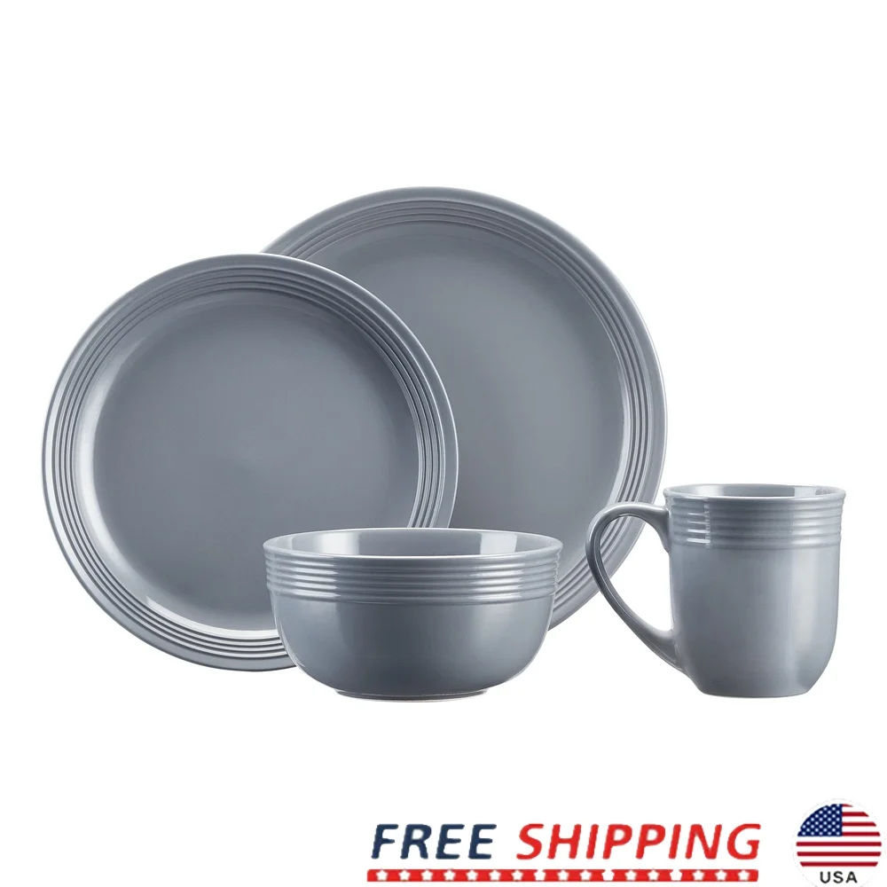 

16 Piece Stoneware Dinnerware Set Service 4 Microwave Dishwasher Safe Gloss Finish Includes Plates Bowls Mugs Perfect Casual