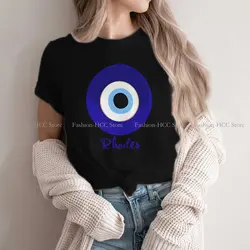 RHODES - GREECE, EVIL EYE, Mati Blue White. Graphic Polyester TShirt Evil Eyes Printing Streetwear Leisure T Shirt Women