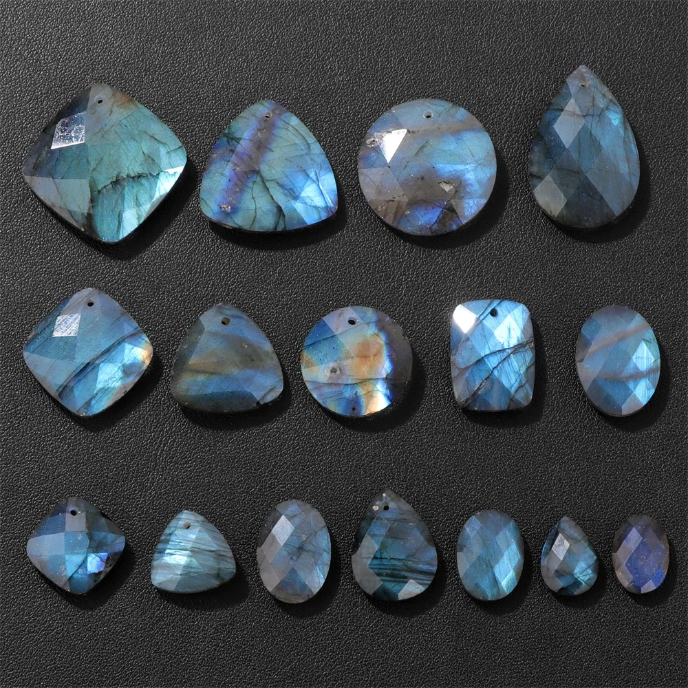 1 PC Strong Luster Natural Labradourite Charms Waterdrop Square Shape Stone Pendant For Jewelry Making Necklace DIY Earrings