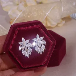Korean Shiny Crystal Zircon Flower Stud Earring for Women Personality Fashion Daily Wear Accessories Party Jewelry Birthday Gift