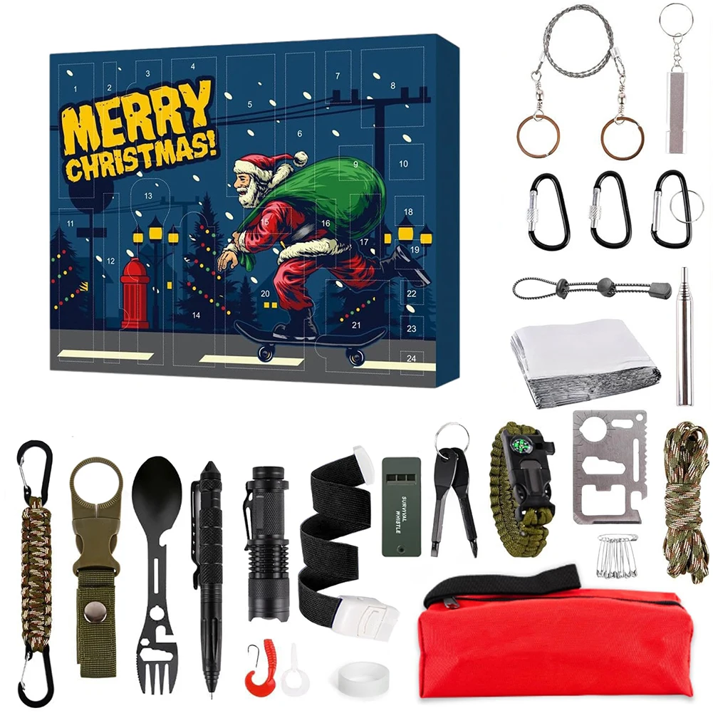 

Survival Kit Advent Calendar 2024 24 in 1 Survival Kit Christmas Advent Calendar Christmas Advents Calendar for Climbers Anglers