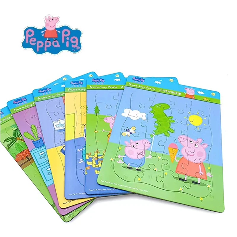 Rompecabezas de Peppa Pig, rompecabezas de educación temprana para niños de guardería, bloques de construcción ensamblados de papel, juguete de