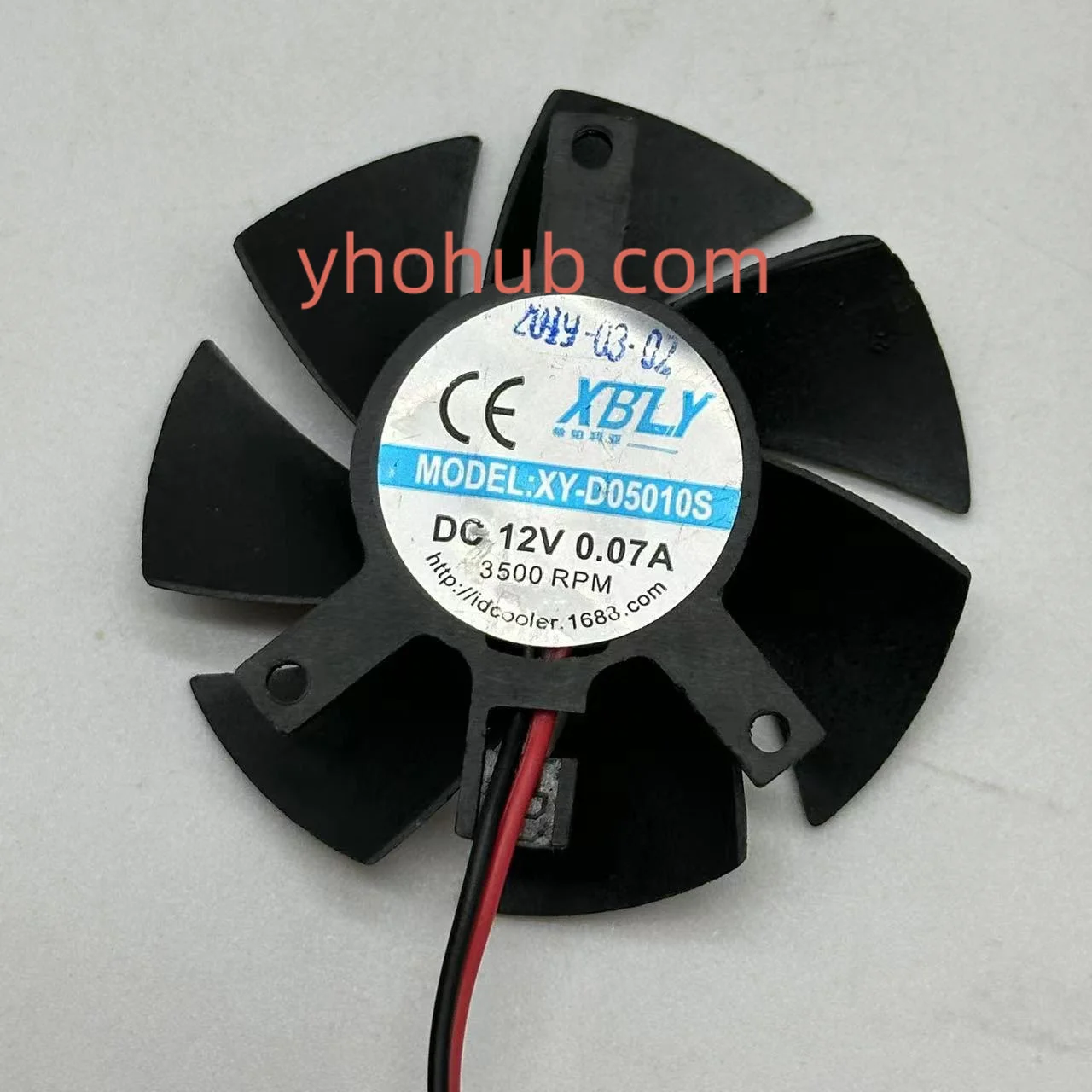 XBLY XY-D05010S DC 12V 0.07A Dia.47mm Hole 35-35-27mm 2-Wire Cooling Fan