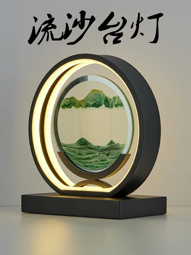 Creative Modern and Simple Bedside Decorations Zen Chinese Style Glass Sand Painting Table Lamp Bedroom without Strobe