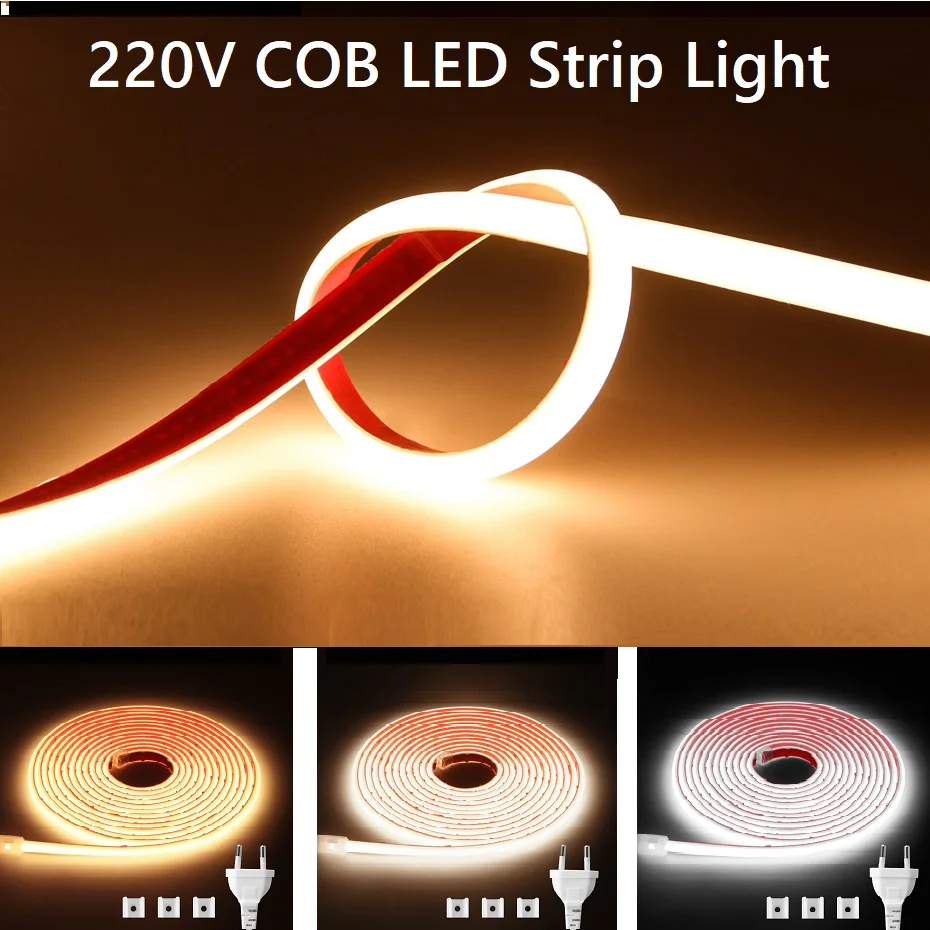 

AU EU Plug Super Bright 220V COB LED Lights Strip 288LEDs/m Outdoor Waterproof Led Strip Ribbon Adhesive Tape 3000K 4500K 6000K