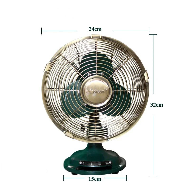 

European Antique Retro Copper Desk Fan Nostalgic Threespeed Wind Speed Adjustment Floor Fans Home Office Shaking Head Metal Fan