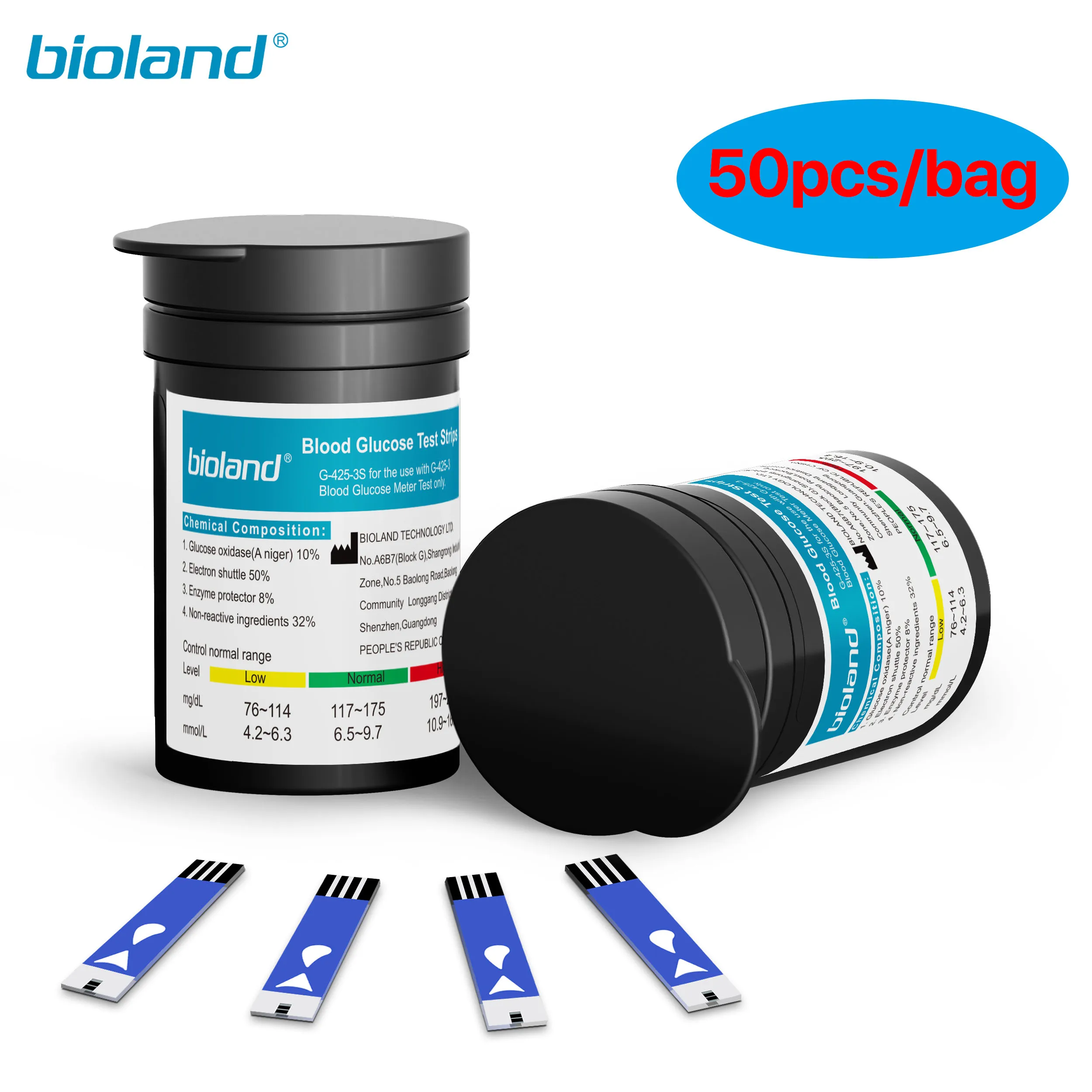 50 Stuks Bloedglucoseteststrips/Lancetten Voor Bioland G-425-3/G-425-2/G-427B Glucosemeter