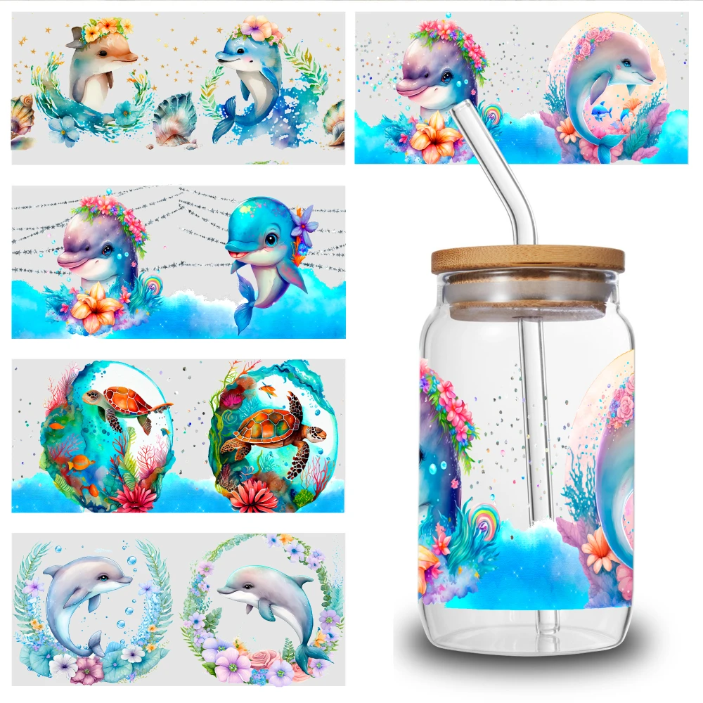 5 Sheets Dolphin Sea Life Ocean UV DTF Stickers Glass DTF Transfer Stickers