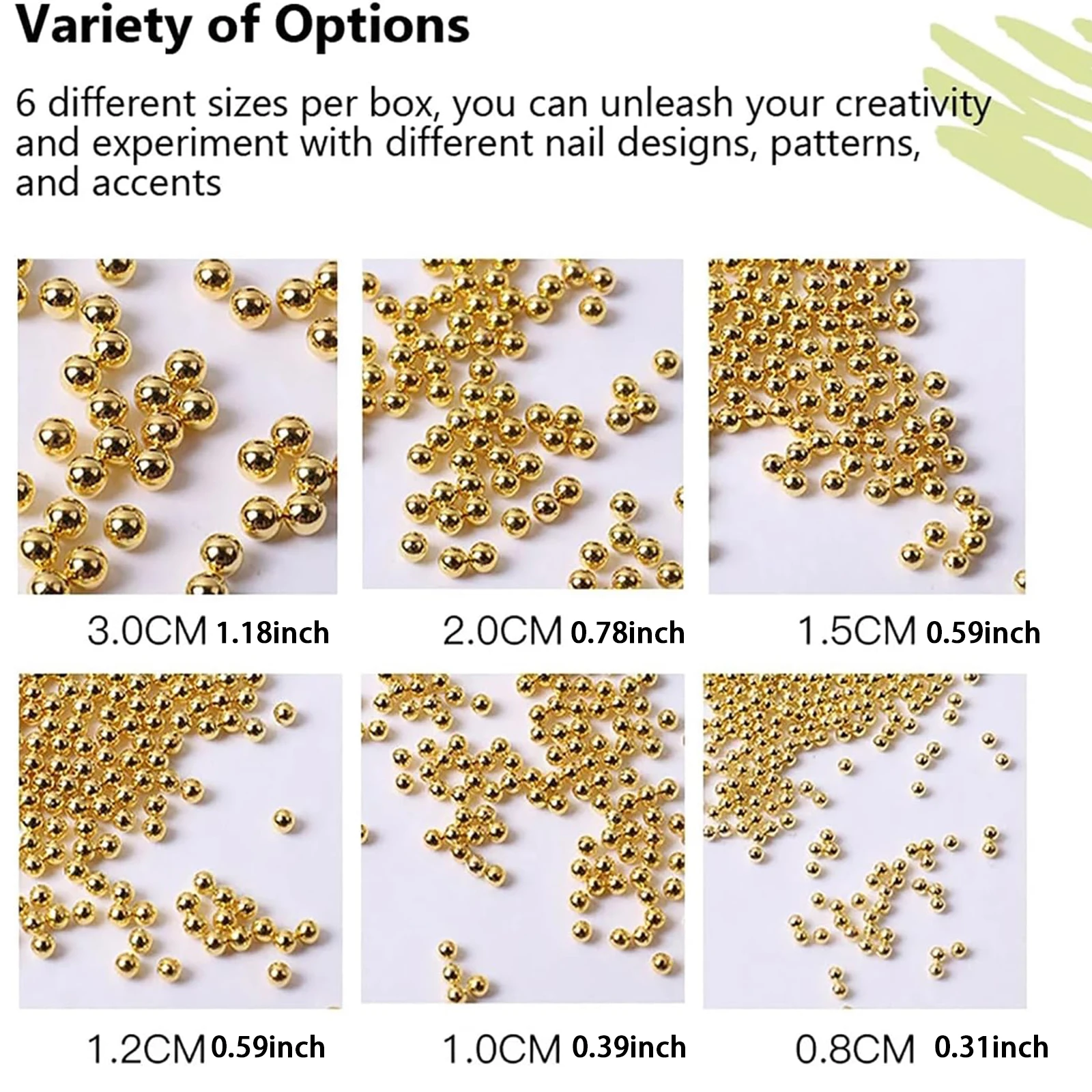 3D 캐비아 네일 비즈, 금속 네일 참, 골드 실버 스틸 비즈 쥬얼리, 혼합 크기, 네일 장식