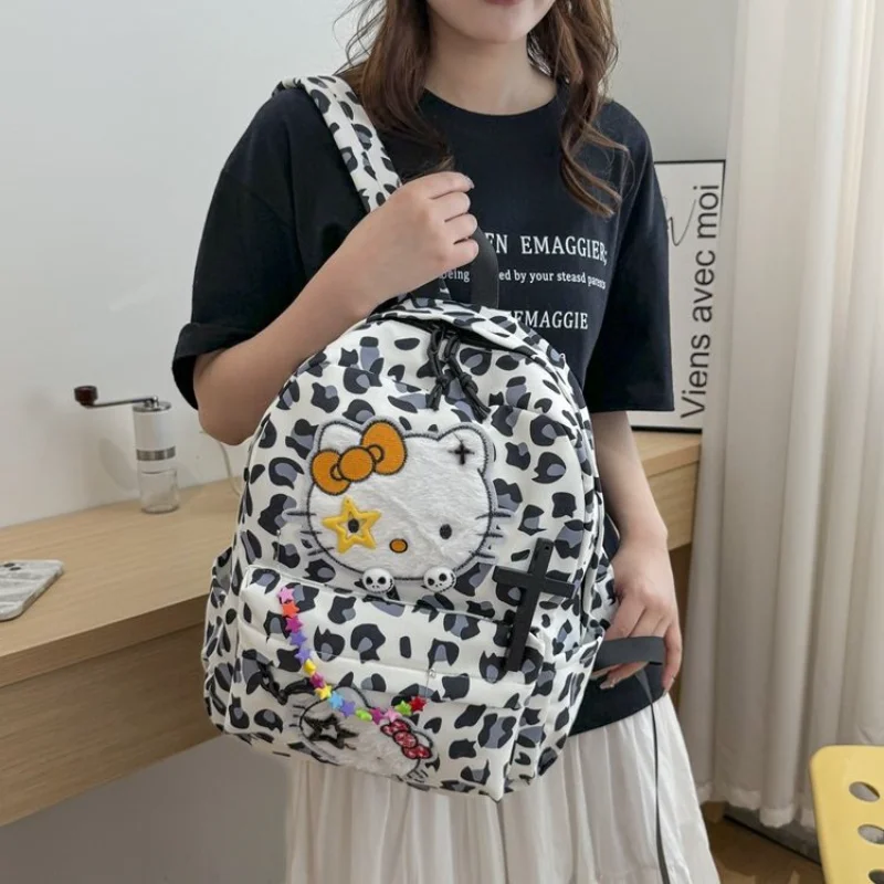 Sanrio tas ransel sekolah murid, tas punggung bantalan bahu kasual ringan dan kapasitas besar, kartun lucu, tas sekolah murid Hello Kitty