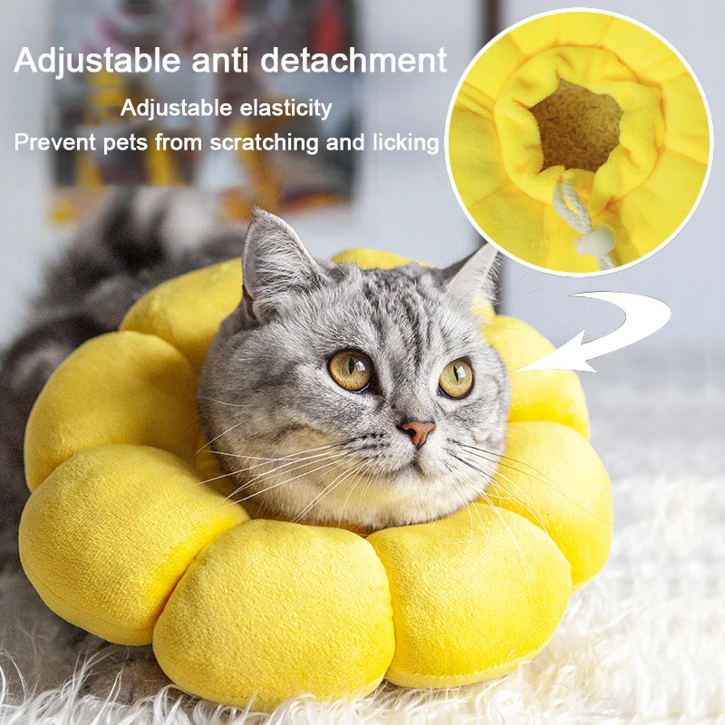 Sunflower Pet Elizabethan Collar Adjustable Anti-Bite Surgery Anti-Lick Wound Protective Collar Cotton Soft Adjustable