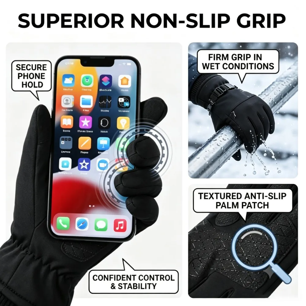 MuqiNush Winter Waterproof Touchscreen Gloves Superior Non-slip Grip Thermal Warm Hand Wear For Men Women Outdoor Sports Skiing