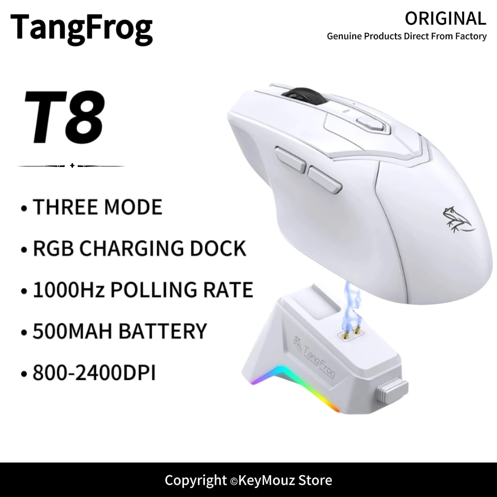 T8 Tri-Mode Wireless Gaming Mouse RGB Charging Dock 24K DPI PAW3311 Sensor 1000Hz Polling Rate for Esports Gamers