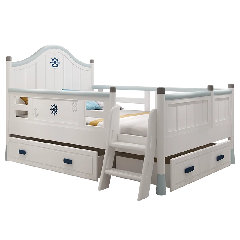 

All solid wood bed with guardrail boy single bed with drawer storage, side bed splicing