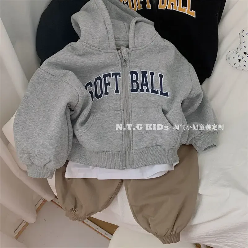 2025 Spring New Children's Sweatshirts Children's Clothing Top Sports Coat Cotton Zipper Long sleeved Sweater Hooded Cardigan