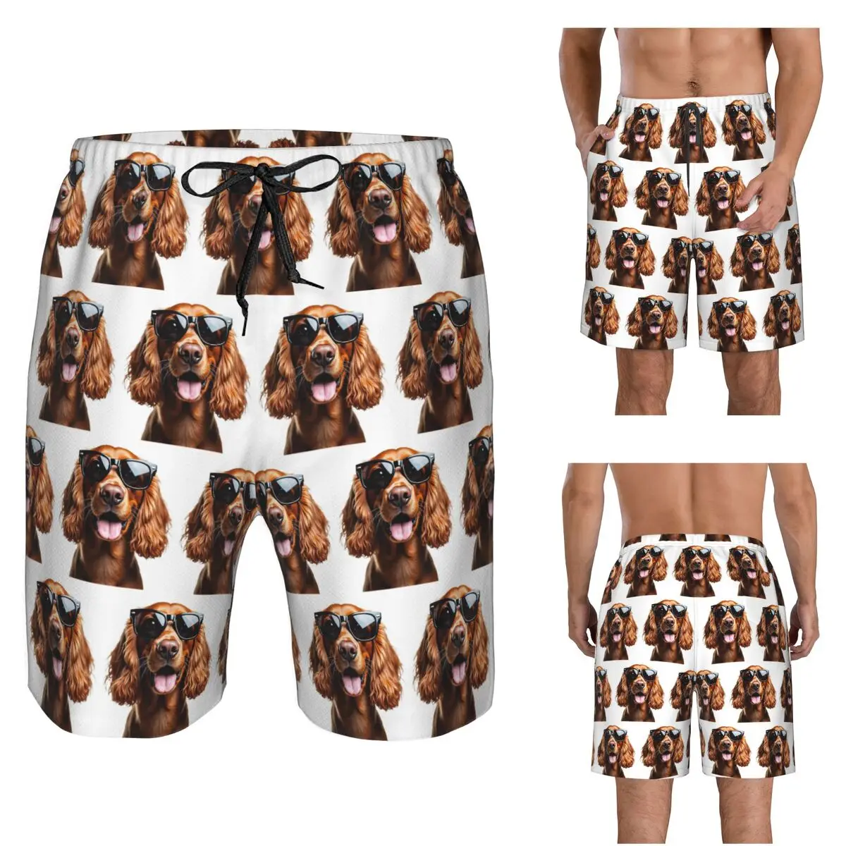 Funny Cool Cocker Spaniel Wearing Sunglasses Trunks Beach Board Shorts Casual Quick Dry Swim Summer Men Pants