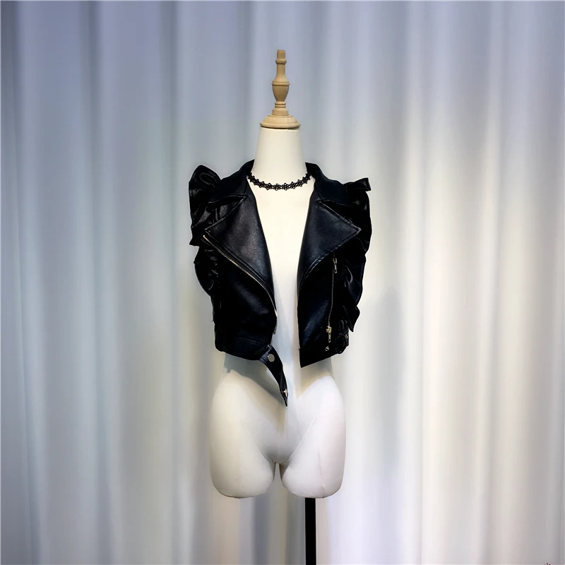 

Women's Faionable ort PU Leather Jaet Svel Biker Vest Spring New Sle Cool Korean Version Winter Zipper