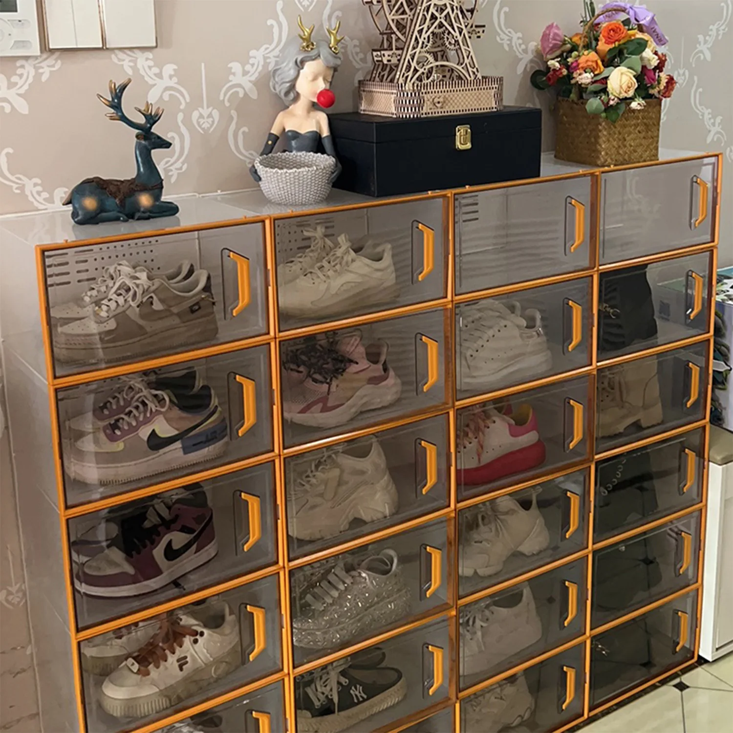 

Shoe storage space saving shoe rack folding