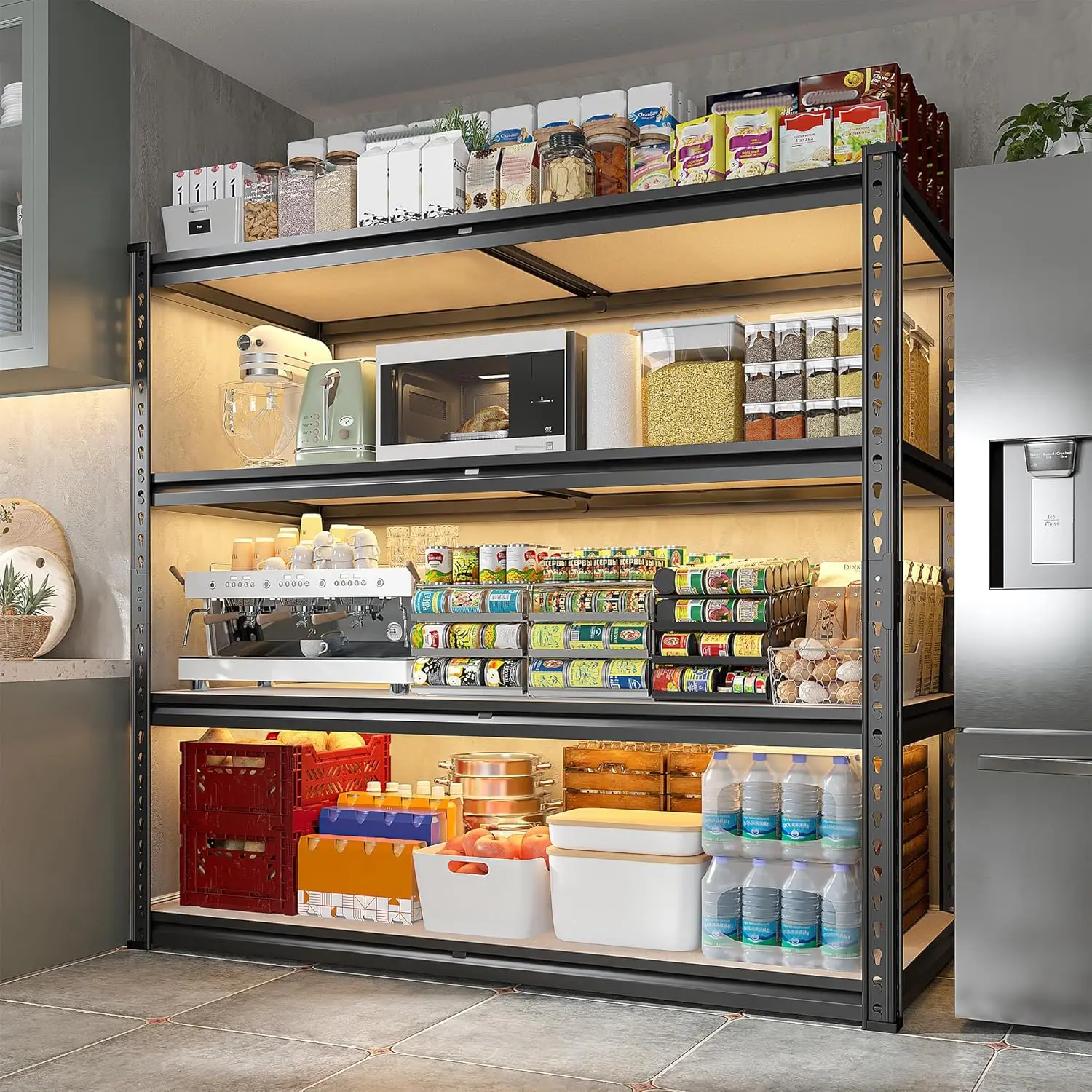 

Металлические стеллажи для гаража 40 дюймов (Ш) x 60 дюймов (В), 4-ярусные, регулируемые, усиленные, грузоподъемность 2000 фунтов, на заказ