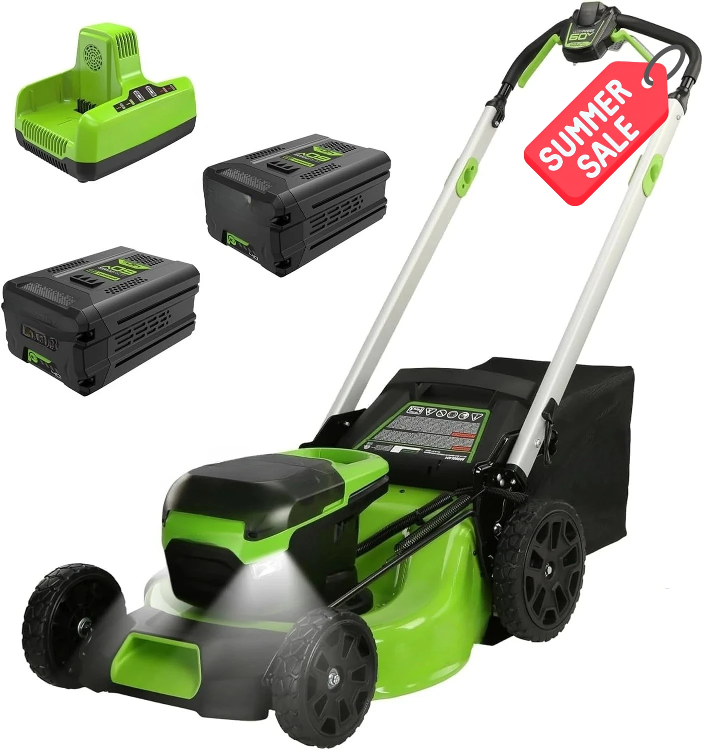 

60V 21" Self-Propelled Cordless Lawn Mower, Brushless Motor, LED Lights, Includes 2X 4.0Ah Batteries & Rapid Dual-Port Charger