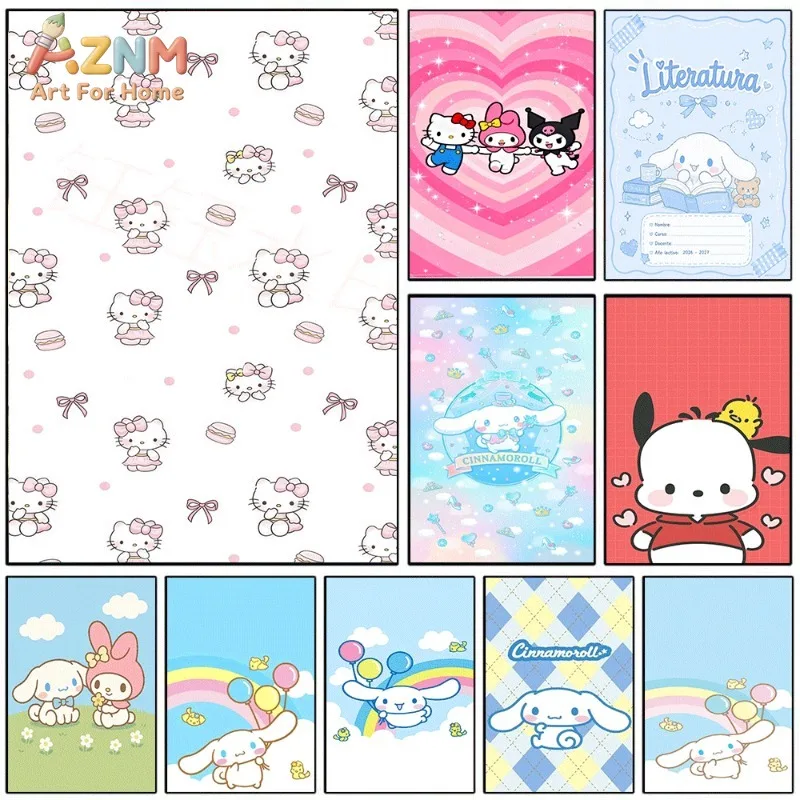 Sanrio Characters Canvas Poster Hello Kitty Cinnamoroll My Melody Kuromi Pochacco Cute Unframed Wall Print Sweet Home Decor Gift