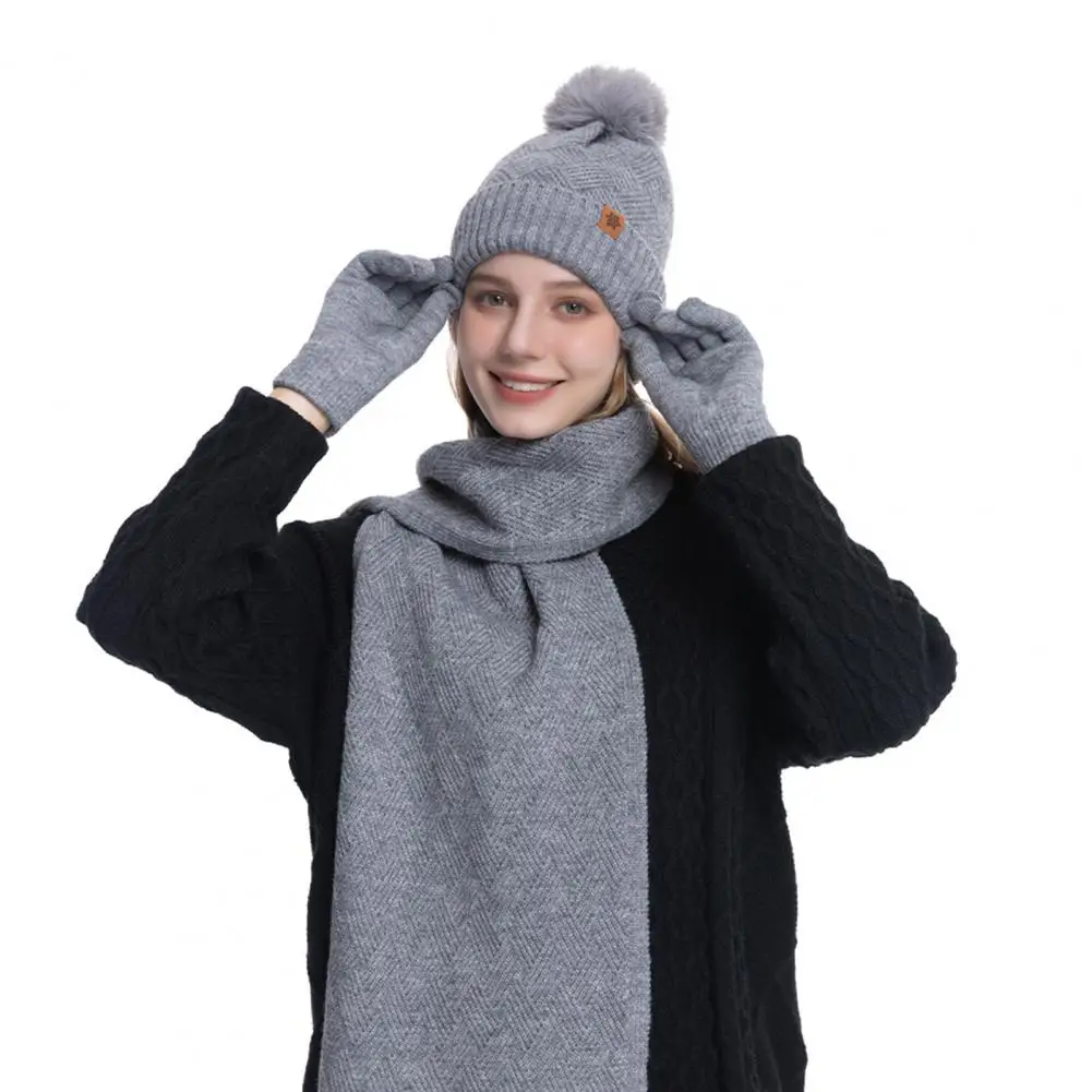 Winter Beanie Warm Bont Bal Muts Winter Outdoor Fiets Koepel Hals Wikkel Set Met Dikke Gebreide Warme Pet Handschoenen Elastisch Oor