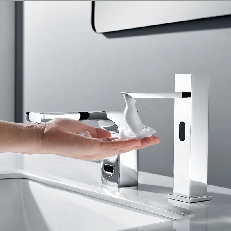 Commercial bathroom square column countertop faucet automatic sensor soap dispenser