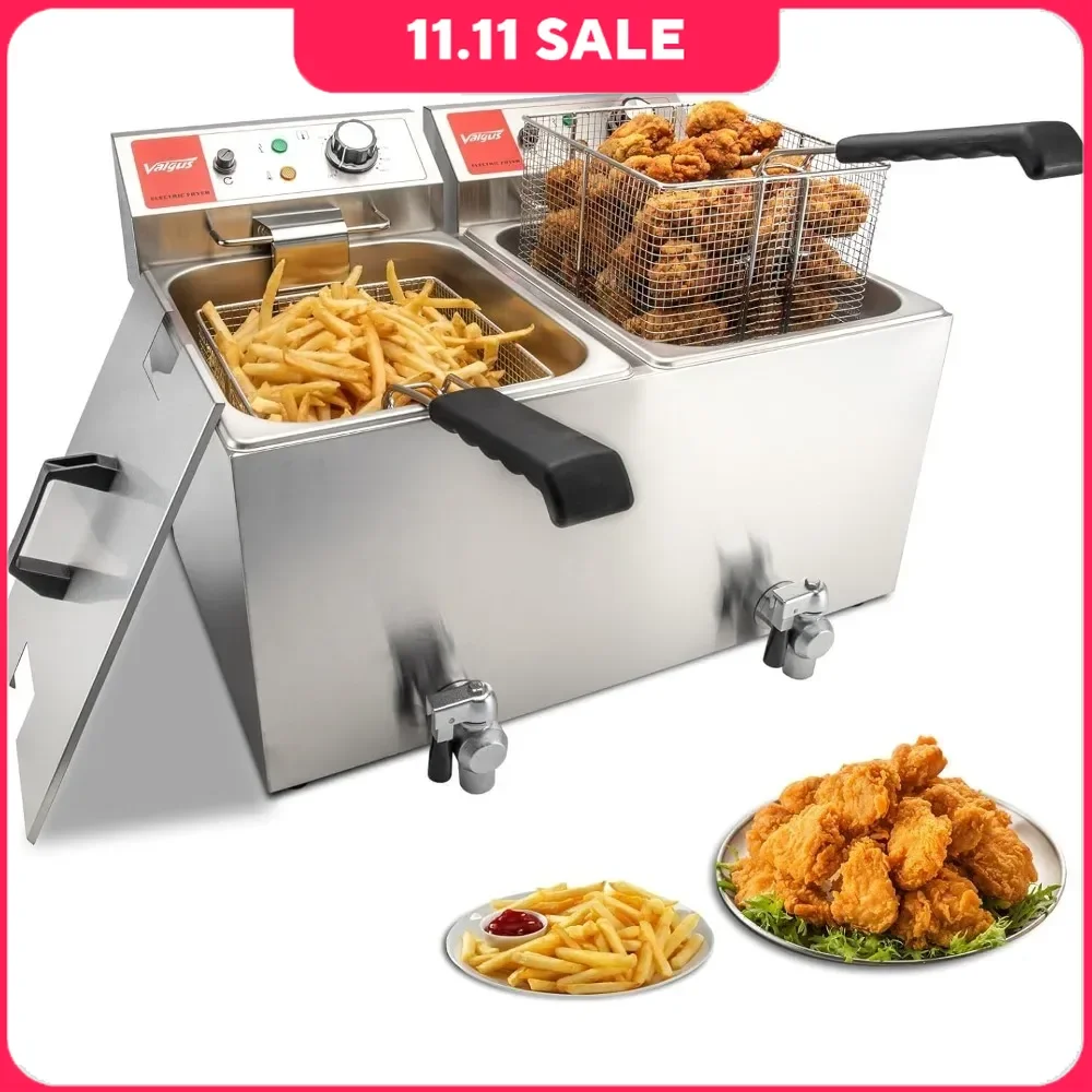 

26L Electric Deep Fryers, Commercial Deep Fryer, 1700W 120V Countertop Frying Machine with Basket & Lid, Electric Deep Fryers