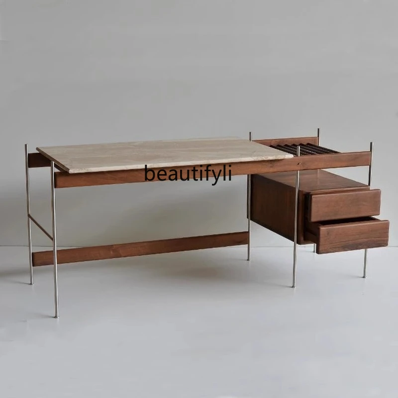 

Stainless steel writing desk office, computer desk retro with locker desk