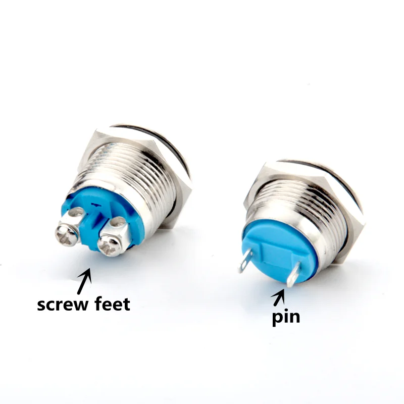 16mm19mm Metal Push Button Switch IP66 Nickel Plated/Stainless Steel Normally Open High/Flat/Spherical Round Head Instant Reset