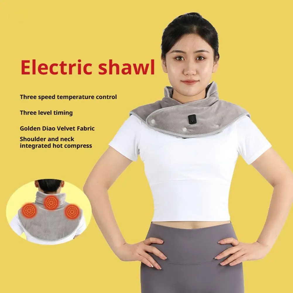 แผ่นประคบร้อนไฟฟ้าสำหรับคอและไหล่ แบบ USB ผ้าคลุมไหล่ให้ความร้อน บรรเทาอาการปวด ดูแลต้นคอ ผ้าฟลีซนุ่ม ใช้สำหรับฤดูหนาว