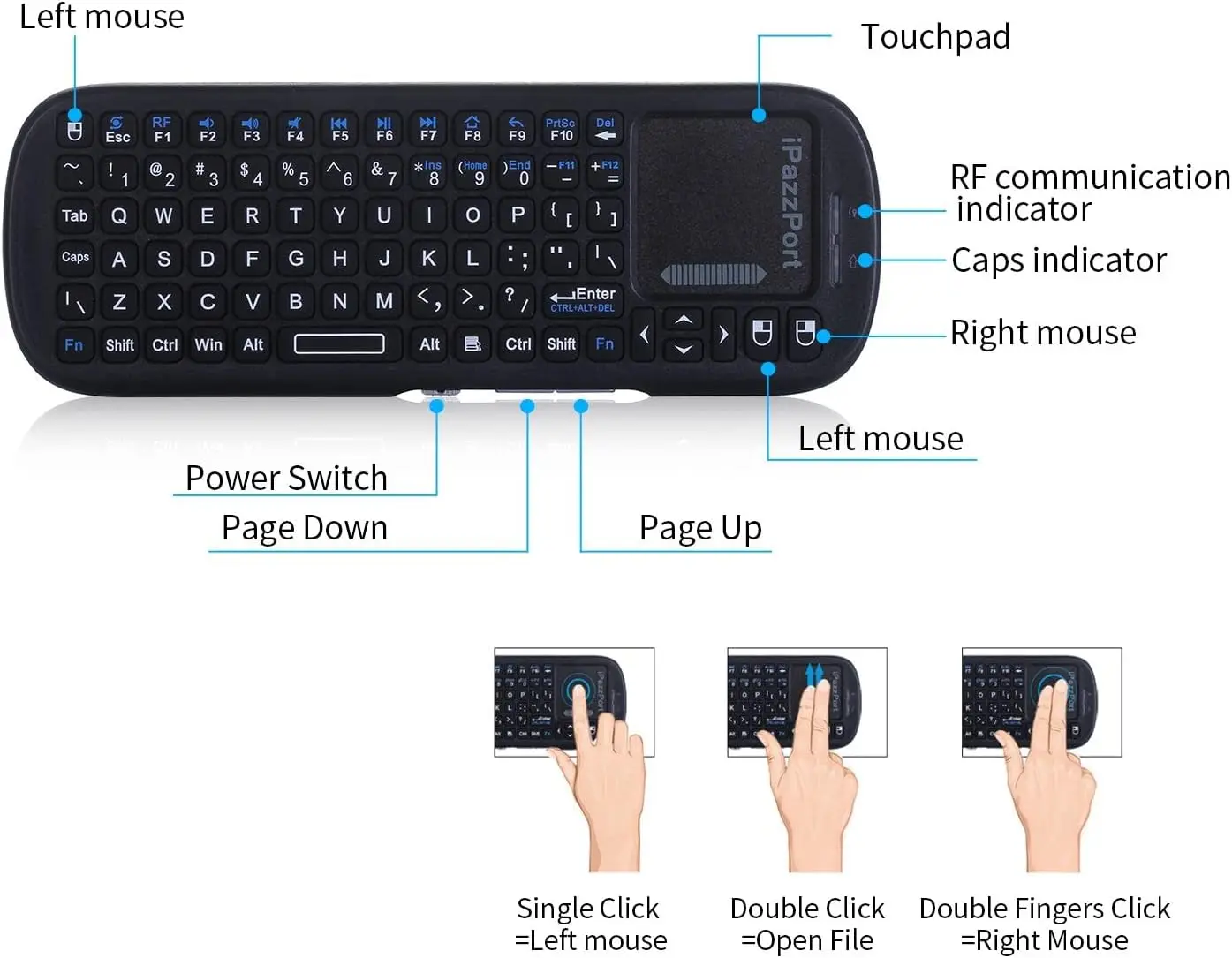 Mini tastiera wireless QWERTY da 2,4 GHz con mouse touchpad combinato per Android/PC/tablet/PS4/Raspberry Pi 3/HTPC