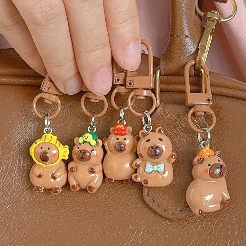 1/10Pcs Resin Capybara Keychains Women Men Charms Funny Cartoon Glossy Flatback Animal Pendants Keyring Jewelry Making Findings