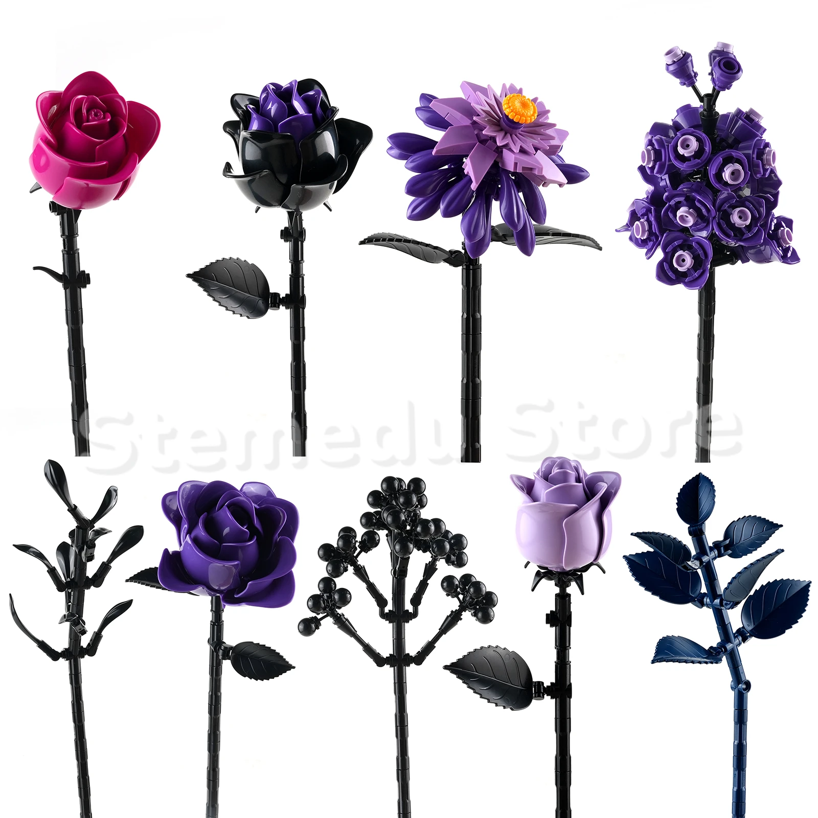 822 قطعة باقة الورد القوطية الأرجواني اللبنات الزهور الزهور الاصطناعية النباتية ديكور المنزل هدية عيد الحب الشكر #3