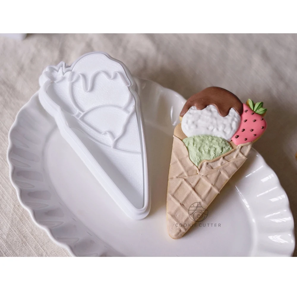 Summer Ice Cream Shape Frosted Biscuit Mold Watermelon Ice Cream Cone Cookie Cutter Stamp Fondant Decoration Tools PLA Plastic